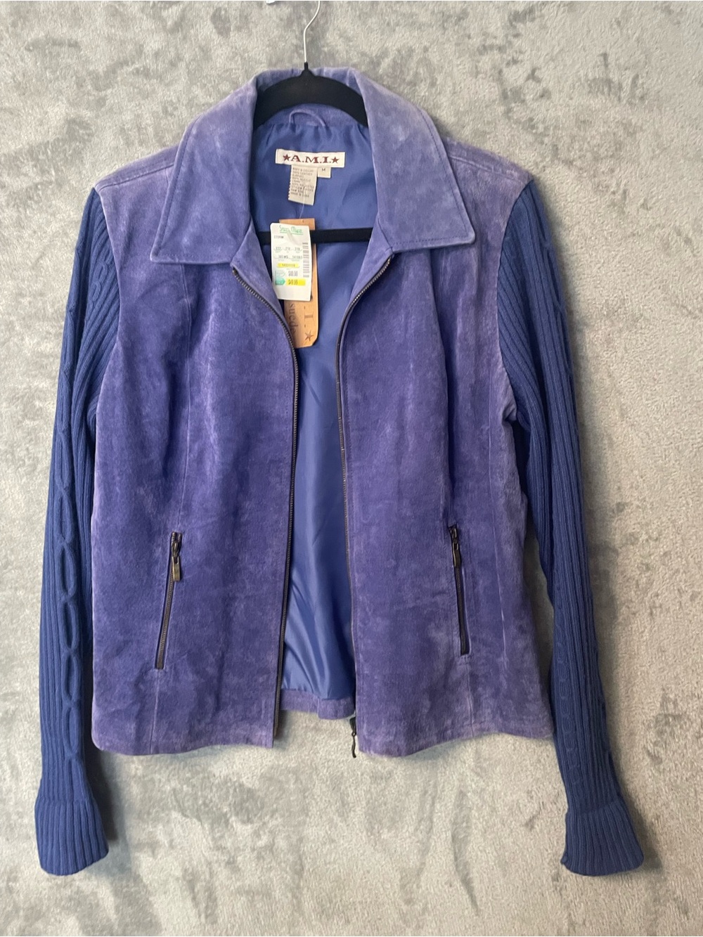 Ami Purple Suede Jacket with Knit Sleeves Size Medium